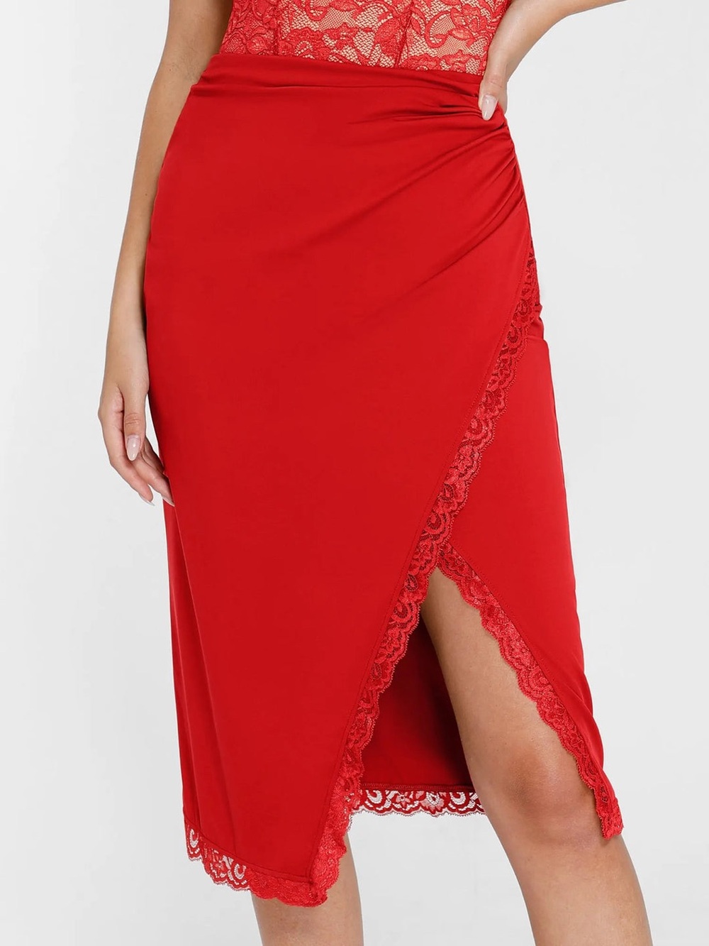 NWT Popilush Shapewear Slimming Lace Trim Midi Wrap Skirt Medium